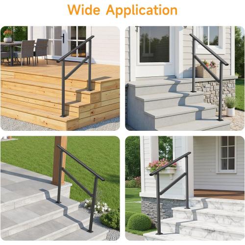 Hand Rails for Outdoor Steps, 2-5 Steps Wrought Iron Handrails for Outdoor Steps, Stair Railing for Porch, Home, Garden, Indoor, Staircase Handrails for Wooden, Cement, Brick, Marble (3 Steps)