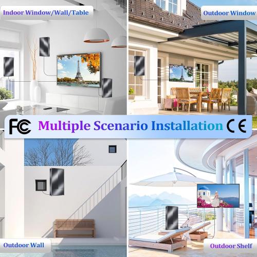 TV Antenna Indoor, Outdoor Long Ranges, Digital Antenna for Smart TV, Best Amplifier Signal Booster Support 8K 4K 1080p All TVs VHF UHF - 50FT Cable/AC Adapter
