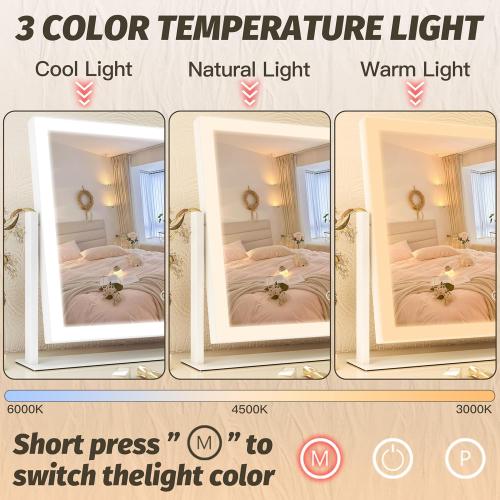 Size 13x17 Color White FENNIO Vanity Mirror with Lights 13'' x 17'' Makeup Mirror with Lights,Vanity Mirror Touch Screen with 3-Color Lighting,Dimmable,for Vanity Desk Bedroom White