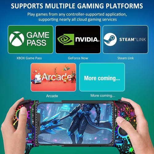 Wireless Phone Controller for iPhone/Android with Hall Joystick/Trigger, Mobile Gaming Controller Support Xbox Cloud, Steam Link, Call of Duty, Roblox, Cloud Android iOS Controller (Black-Spray)