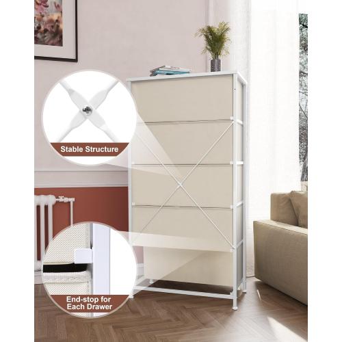 Crestlive Products Vertical Dresser Storage Tower - Sturdy Steel Frame, Wood Top, Easy Pull Fabric Bins - Wide Organizer Unit for Bedroom, Hallway, Entryway, Closets - 5 Drawers(Beige)
