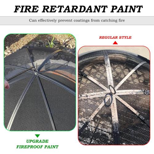 Size 27 Fire Pit Spark Screen, 27 Inch Diameter Fire Pit Screen with Handle & Poker,Heavy Duty Metal Mesh Fire Pit Screen,Fire Pit Lid for Outdoor/Beach/RV Camping/Backyard