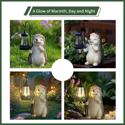 Garden Hedgehog Gnome Statue Decorations - Solar Resin Hedgehog with Solar Garden Lights Outdoor Decorations for Patio,Yard,Lawn,