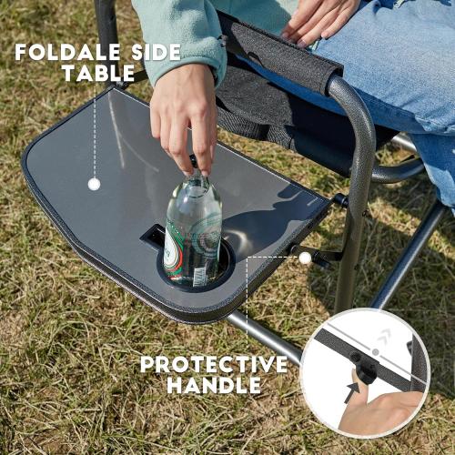TIMBER RIDGE Aluminum Oversized Camping Chair, Lightweight Portable Directors Chair with Side Table Detachable Side Pocket for Outdoor Camping, Lawn, Picnic, Support 400lbs Black