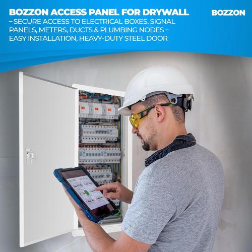 BOZZON Access Panel for Drywall 14 x 29 inch – Metal Door with Screwdriver Latch, 18 GA Steel Frame, Wall Hole Cover, Plumbing Access Door, White