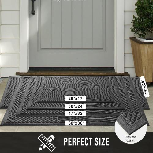 GREY Sturdy Front Door Mat, Absorbent Muddy Dirt Resist Welcome Door Mats Outdoor Indoor, Stain and Fade Resistant, Non-Slip Backing Entry Mat Low Profile Doormat for Entryway, 72×24, Grey