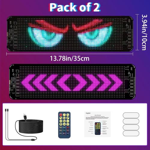 Gelrova Dual-Panel Blinking Devil Eyes Light LED Car Windshield Display: 2-Pack 14x4 Programmable Matrix, Single USB Power, Remote/App Control, Custom Text/GIFS for Car SUVs, Trucks