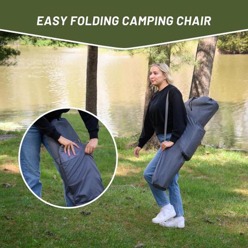 Timber Ridge Folding Camping Chair, Removable Seat Padded Lawn Chairs Foldable Outdoor Camp Chair for Adults, Supports Up to 300 LBS, Grey