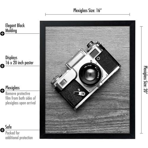 Americanflat 16x20 Picture Frame with Polished Plexiglass - Black Picture Frame - Wide Photo Frames Made of Engineered Wood for Vertical or Horizontal Wall Display - Epic Collection - Black (4-pack)