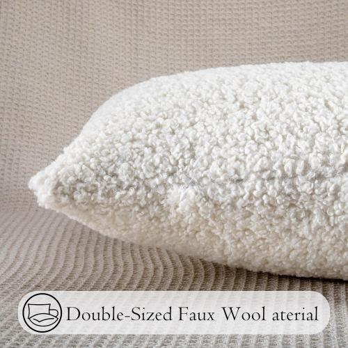 Faux Fur Wool Lumbar Pillow Cover 14 x 36 inch, Sherpa Long Pillow Cover Beige Luxurious Soft Couch Cover Case Home Decor for Sofa Bed Living Room, ONLY 1 Cover