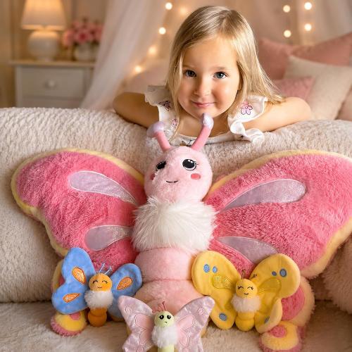 MaoGoLan Butterfly Stuffed Animals for Teen Girls 31 inch Giant Pink Butterfly Plush with 3 Babies Inside, Soft Insect Toy Cute Birthday Gift for Kids Christmas Party Favors Decors