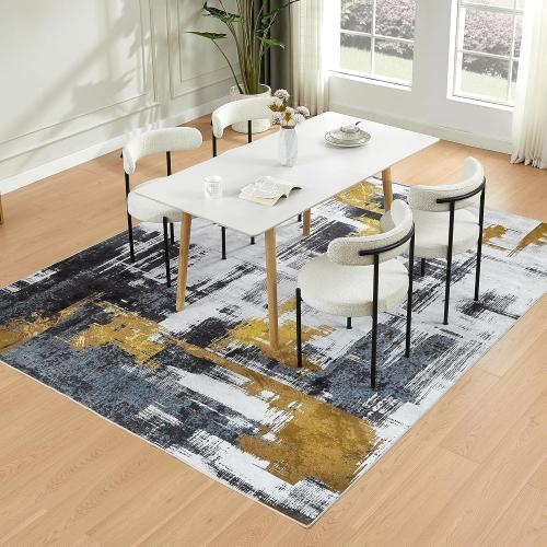VKLiving Machine Washable 8'x10' Abstract Area Rug - Non Slip, Modern Woven, Soft Carpet for Living Room, Bedroom, Kitchen & Dining - Black