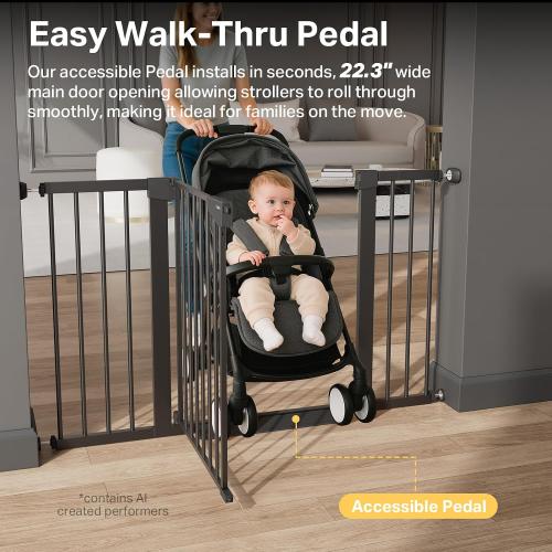 Cumbor 29.7-51.5 in Extra Wide Baby Gate for Stairs, Dog Gate Indoor Black | Mom's Choice Awards Winner, Auto Close with Double Lock for Doorways, Child Gate for Toddlers & Pets, Pressure Mounted