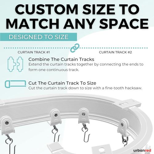 UrbanRed Flexible Bendable Ceiling Curtain Track, 16.4FT (5m), Mount for Rail with Curtain Tracks System, Room Divider, Curtains Rod, RV Ceiling Track for Curtains, White