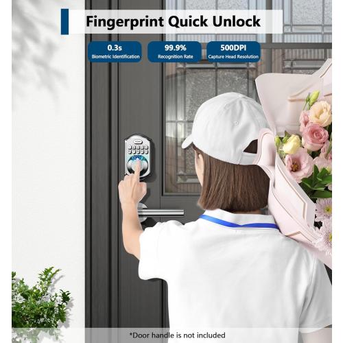 Color Silver TEEHO TE002 Fingerprint Door Lock - Keyless Entry Door Lock - Electronic Keypad Deadbolt - Smart Locks for Front Door - Auto Lock - Easy Installation - Satin Nickel