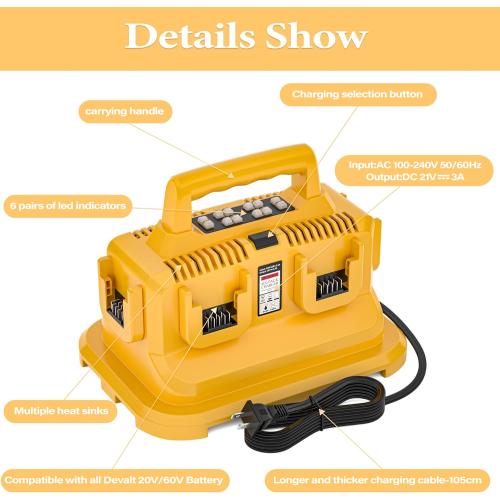 6-Ports Rapid Battery Charger Station,Replacement for Dewalt 20V/60V Battery Charger,Compatible with Dewalt 20V/60V Flexvlot Battery DCB200 DCB206 DCB606 DCB609 DCB612 DCB615