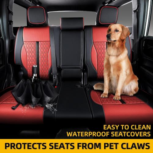 Custom Fit Seat Covers for 2025-2026 Toyota 4Runner (5-Seater), Waterproof Faux Leather Full Set, Full Coverage Protectors for SR5/TRD Off-Road/Sport/Limited/Trailhunter - Black Red