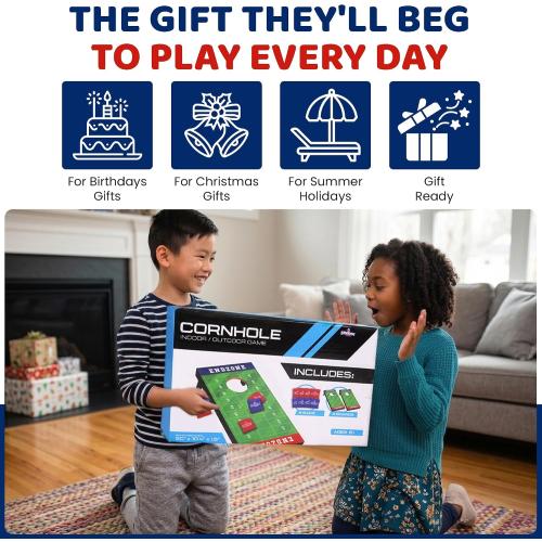 Kids Cornhole Board Set - 20.7”x12.5” Football Edition 2 Foldable MDF Boards   8 All-Weather Bean Bags - Portable Bean Bag Toss for Indoor & Outdoor Games - Family Yard Game for Tailgate & Lawn Games