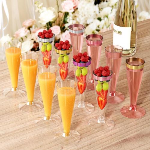 Champagne Flutes Plastic Wine Glasses Disposable 4.5 OZ, 20 Pack Sliver Rim Mimosa Glasses for 2026 Engagement Wedding Birthday Back-to-School Party Supplies, Bulk Cocktail Toasting Cups