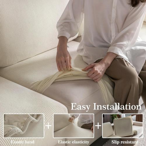 Sectional Couch Covers, Wear Resistant Stretch Sofa Covers Washable Soft Couch Cushion Covers Anti Slip Furniture Protector Sofa Slipcovers for Pets (3 Pieces 3 Seaters Cover, Ivory)