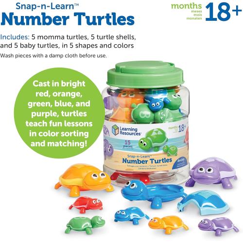 Learning Resources Number Turtles Set - 15 Pieces, Ages 18  months Fine Motor Toys for Toddlers, Counting Toys for Toddlers, Color & Sorting Toy, Turtle Toys for Kids