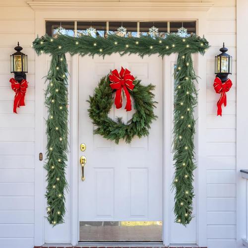 Fovths 2 Pack 6 Feet Christmas Norfolk Garlands, Winter Pine Garland Ornament with Light String, Green Artificial Greenery Garland for Table Mantle Wall Indoor Outdoor Christmas Decor