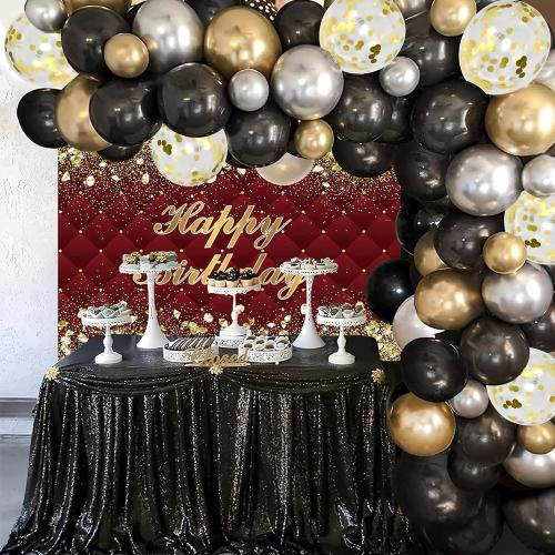 Red Cloth Renaiss Happy Birthday Backdrop Banner for Photoshoot Gold Diamonds Royal Red Photography Background for Men Women 30th 40th 50th 60th 70th 80th Bday Party Decor Glittering Photo Booth Prop
