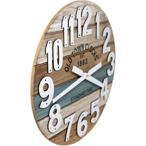 18 Wooden Multi-Color Maritime Coastal Beach Large Number Wall Clock (Blue, 18 inch)