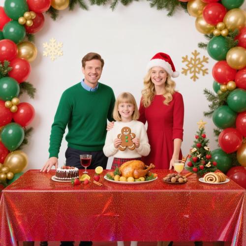 4Pcs Red and Black Holographic Tablecloths Rectangular Black Iridescent Tablecloth Shimmer Metallic Red Table Covers for Halloween Retirement Family Gatherings Christmas Party Supplies, 54 x 108Inch