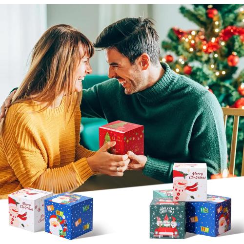 COTOPHER 20 Pcs Christmas Gift Boxes, 5 x 5 x 5 Xmas Candy Boxes for Gift Giving, Paper Treat Ornament Gift Box Decorative Christmas Goodie Box for School Home Holiday Party Favors Supplies