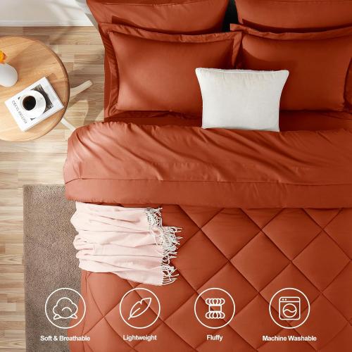Size Super king Color burnt orange CozyLux  Comforter Set Burnt Orange - Bed in a Bag Size Luxury Soft Bed Set for All Seasons, Bedding Set with Down Alternative Comforter, Sheets, Pillowcases & Shams, Terracotta
