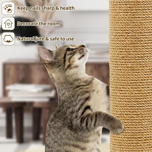 Fhiny 4PCS Cat Scratching Post Replacement 15 Natural Sisal Spare Extension Scratch Post for Cats Tree DIY Craft Refill Pole Parts Hemp Rope Scratcher Climbing Perch for Indoor Kitten White