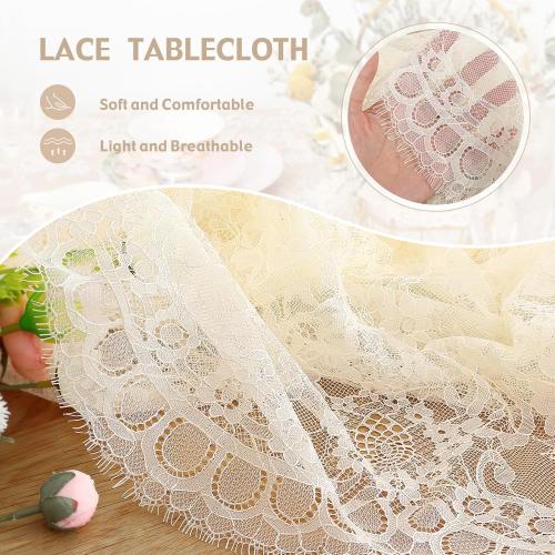 Fanqisi Ivory Lace Tablecloth 60x120 Inches Classic Wedding Lace Tablecloths Overlay Party Table Cover for Bridal Shower Reception Table Decoration