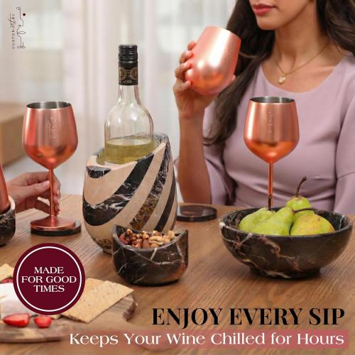 Gusto Nostro Marble Wine Chiller Bucket - 750ml Wine Bottle Cooler and Champagne Chiller for Party, Kitchen, Bar Cart Decor to Chill & Keep Bottles Cold - With Unique Wine Lovers Gift Box