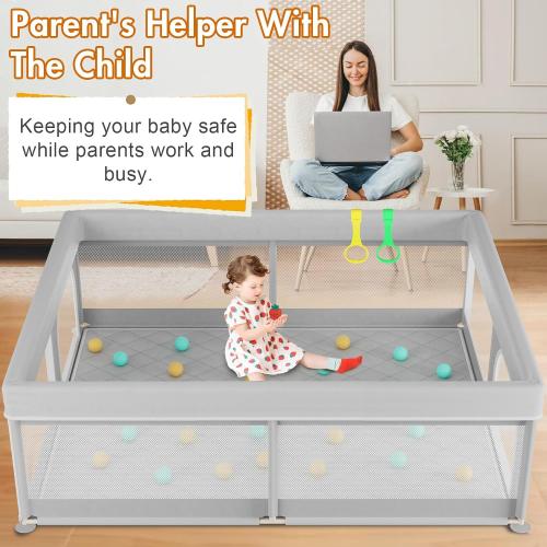Omzer Baby Playpen with Mat 71x59inch: Large Playpen for Babies and Toddlers Indoor Safety Play Pen with Soft Breathable Mesh - All-Wrapped Sponge Sturdy Play Yard with Stable Mat Magic Sticker
