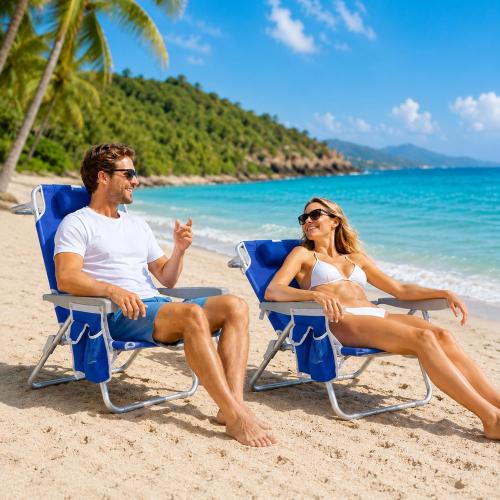 SUNNYFEEL 12.6 High Seat Beach Chair for Adults, High Back 5-Position Lay Flat Reclining Beach Chair with Detachable Cooler Bag, Folding Beach Chair with Cup Holder, Heavy Duty 360 LBS