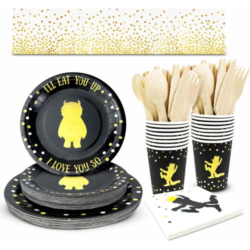 Set of 96 Wild One Birthday Decorations | 96 Pieces - 4-in-1 Wild One Party Supplies | First Birthdays Plates | Wild One Napkins| Disposable Cups/Glasses |First Birthday Decorations | Wild one Table Cloth