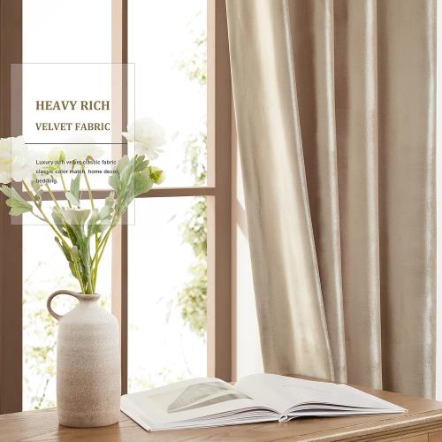 BULBUL Champagne Velvet Curtains Beige Luxury Elegant Living Room Curtain - Modern Thermal Insulated Soundproof Privacy Room Darkening Floor to Ceiling Soft Drapes for Bedroom