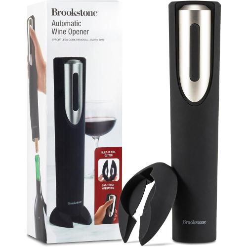 Brookstone Electric Wine Opener & Foil Cutter with Stand, Automatic Wine Bottle Opener, Battery Operated Corkscrew Opener, Kitchen, Wine Gifts for Men