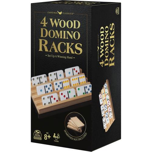 Spin Master Games, Wooden Domino Racks, Set of 4 Trays for Mexican Train Dominoes, Dominoes Games, Classic Game, Kids Game, Adults & Kids Ages 8