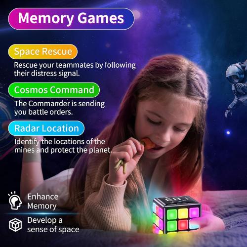 Rechargeable Puzzle Cube with Games - 15-in-1 Fun Brain Memory & Speed Games for Kids Teens - Christmas Easter Birthday Gifts for Boys Girls Ages 6-12  Years Old with Score Screen (Black)