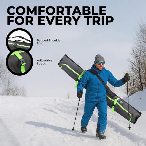 Tough Outfitters 170cm/190cm Ski Bag for Air Travel - Padded Ski Bags for Air Travel - Durable Luggage Case for Skis - Premium Snow Equipment Gear Carrier