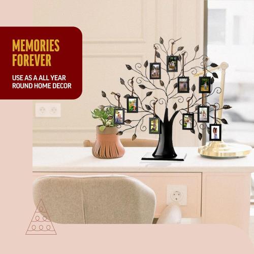 20x 18 Klikel Family Tree Picture Frame Display with 10 Hanging Picture Photo Frames | Large 20 x 18 Metal Tree | 10 Ornamental 2x3 Frames