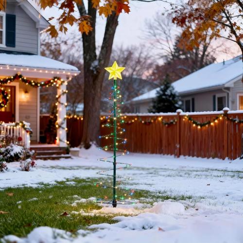 Solar Spiral Tree Lights，Solar Metal LED Christmas Tree Decoration Light, Christmas Decoration for Home Garden Lawn Patio Yard (Multicolor)