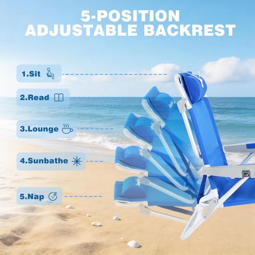 SUNNYFEEL Extra Wide 28 Low Beach Chair 5 Position Lay Flat, XL Oversized Portable Folding Camping Chairs with Cup Holder for Outdoor/Trip, Lightweight Foldable Backpack Beach Chair for Adults