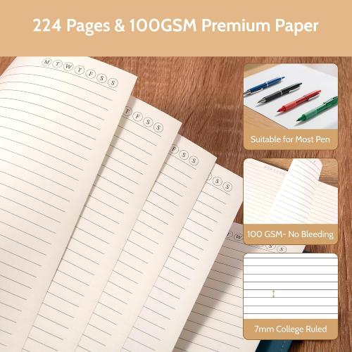 Yoment Leather Notebooks for Work Refillable 224 Page Lined Journal for Men, 100 GSM Thick 5 Subject Notebook with Removable Dividers Tabs Hardcover Notebook for School Note Taking 6.1 x 8.3,Black