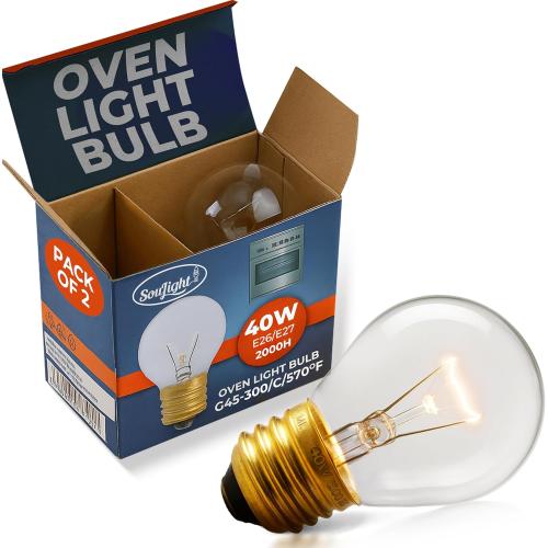 Oven Light Bulb – 40 Watt Appliance Replacement Bulbs for Oven, Stove, Refrigerator, Microwave. Incandescent - High Temp G45 E26/E27 Socket -Warm White - 400 Lumens - Clear.2 Pack