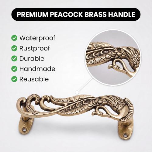 Indian Shelf Brass Peacock Door Handle Pair Vintage Pulls for Main Door