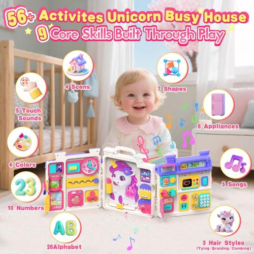 ELFJOY Montessori Toys for 1 Year Old Girl Gifts, Busy Board for 1 2 Year Old - 56  Activities Bilingual Early Educational Learning Toddler Baby Girl Toys, First Birthday Gifts for 1 2 Year Old Girls