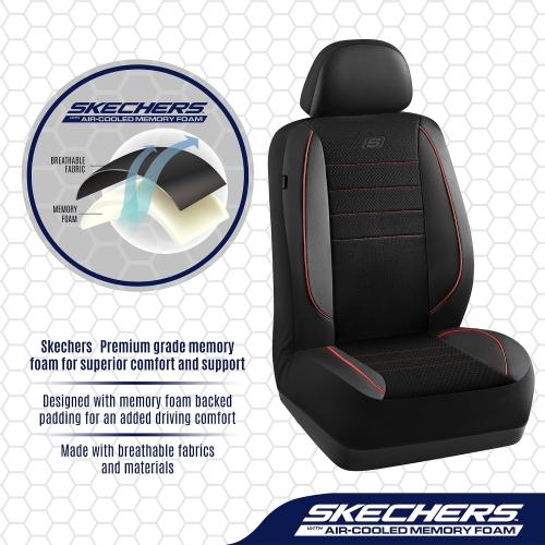 Color Black and red Skechers Air-Cooled Memory Foam Seat Covers,Mesh Thick Car Seat Covers,Piping Leather Car Seat Cover Full Set,Airbag Compatible,Automotive Comfort Universal Fit Most Cars,Vans,Trucks,SUV,Red